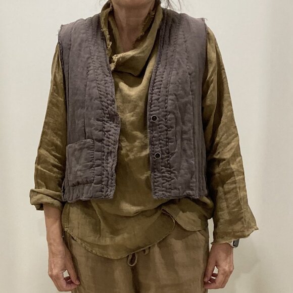 100% Linen Padded Vest, OS, light coffe color - Picture 9 of 10